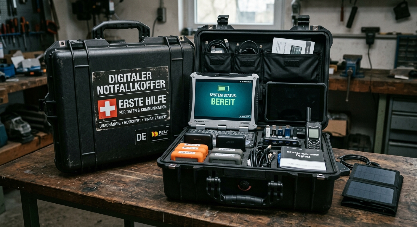 Ein Digitaler Notfallkoffer steht auf einer Werkbank